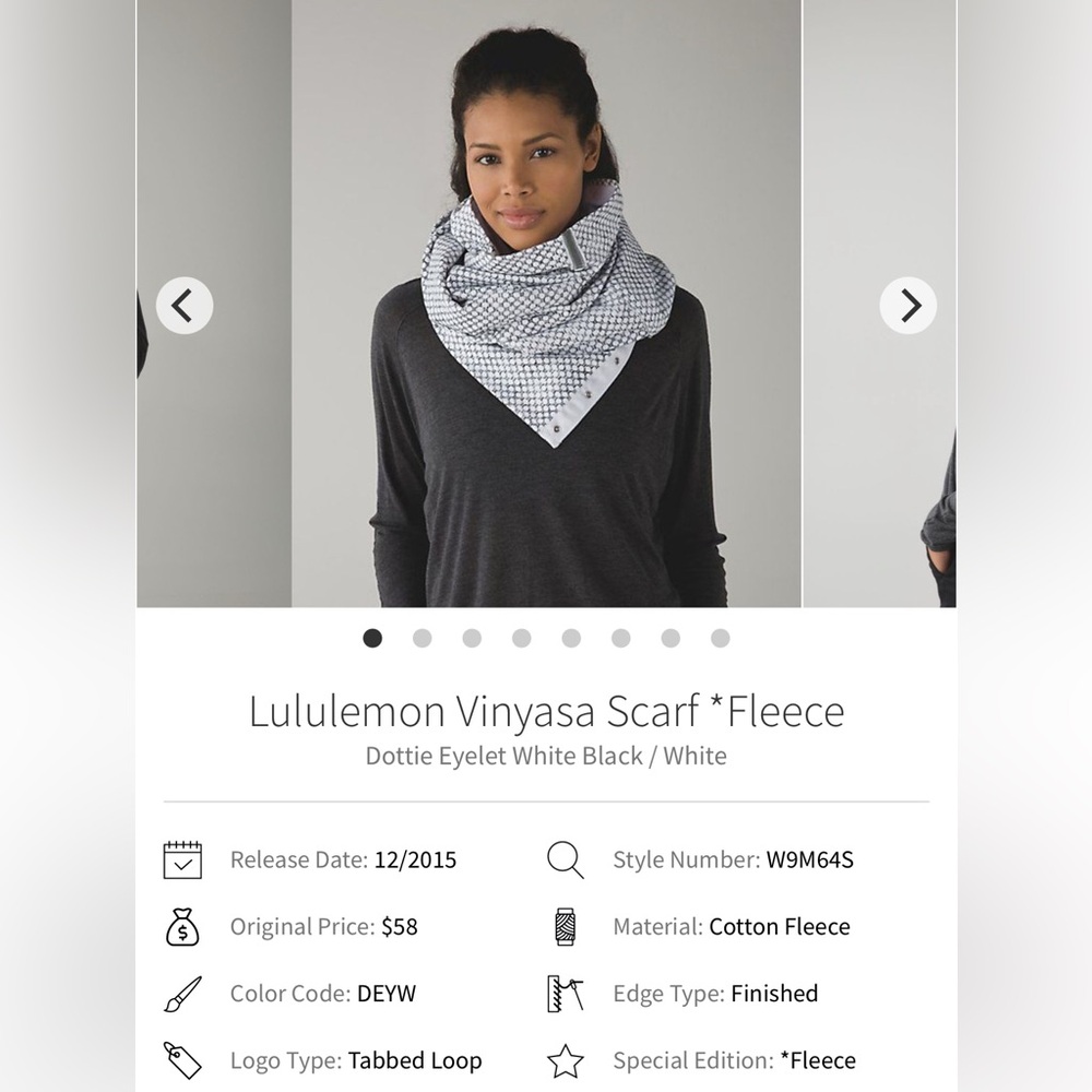 Lululemon Vinyasa scarf Fleece in White and Black